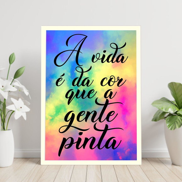 Quadro decorativo com frase sobre a vida - colorido