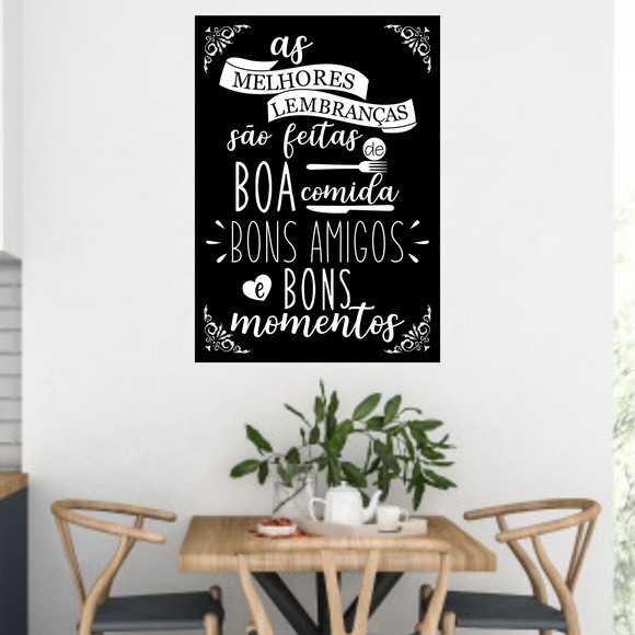 Quadro decorativo com frase sobre amigos e comidas imitando cardápio- Preto e branco