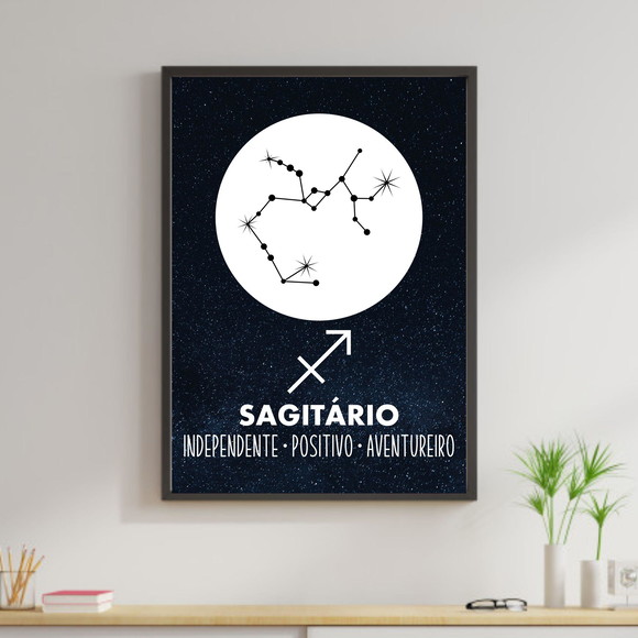 Quadro decorativo sobre signo Sagitário, símbolo e qualidades