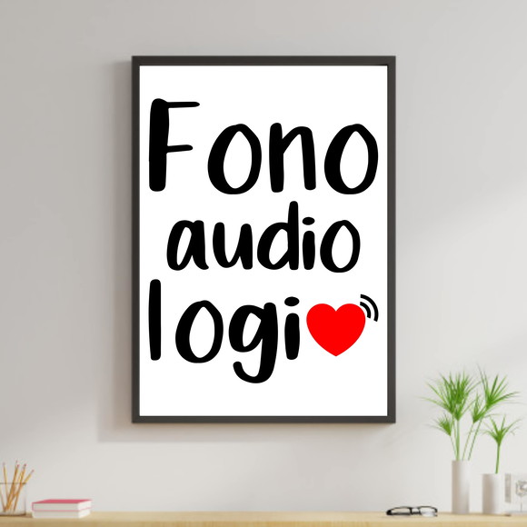 Quadro decorativo sobre Fonoaudiologia com coração vermelho