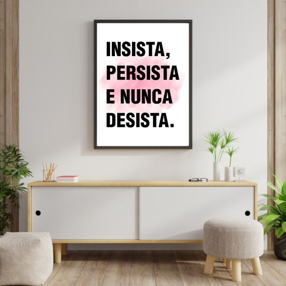 Quadro decorativo com frase motivacional e fundo colorido