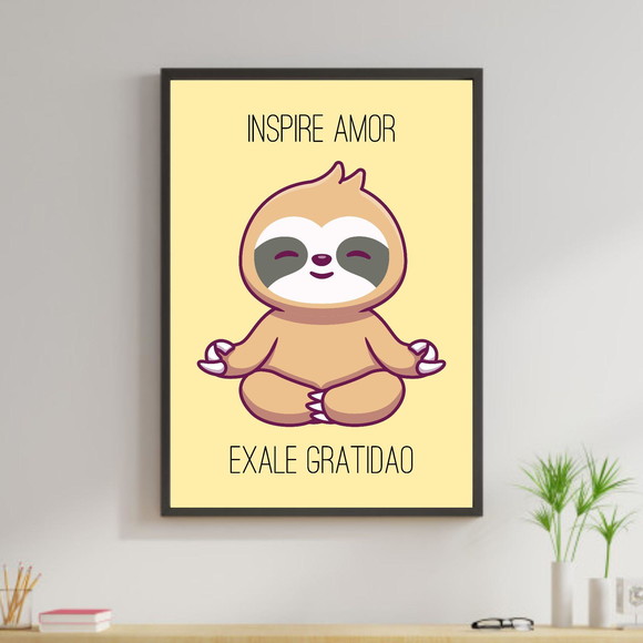 Quadro decorativo com ursinho meditando e frase sobre amor