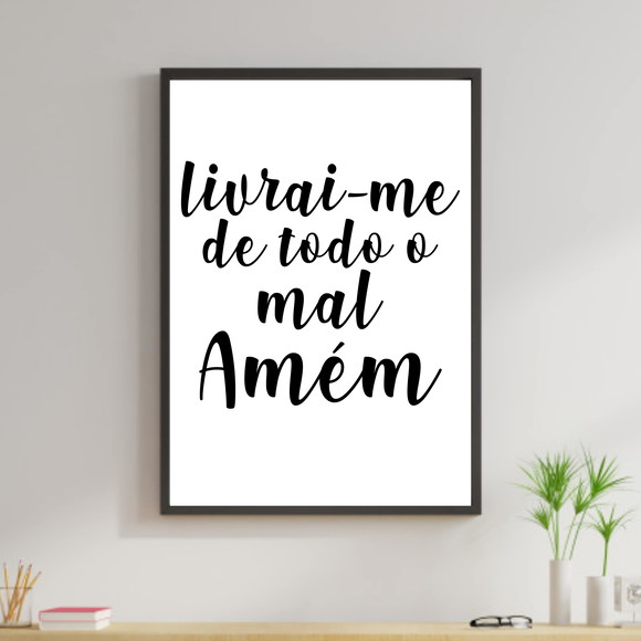 Quadro decorativo com trecho de oração e fundo branco