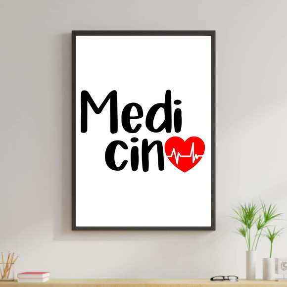 Quadro decorativo sobre Medicina com coração vermelh0