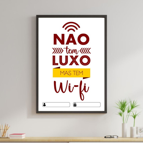 Quadro decorativo com frase sobre Wi-Fi e fundo branco