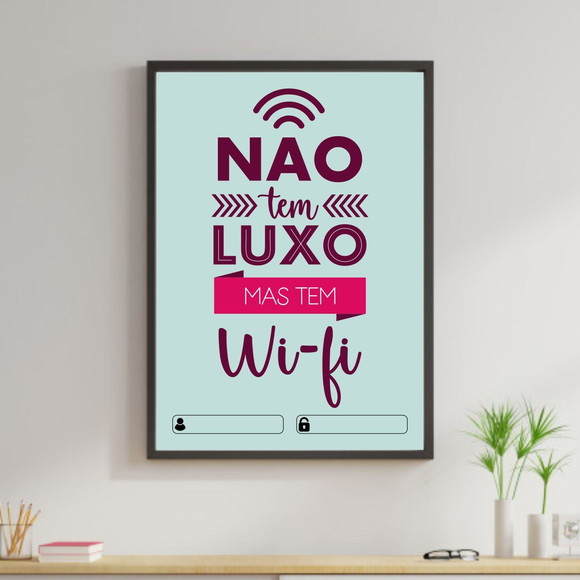 Quadro decorativo com frase sobre Wi-Fi e fundo azul