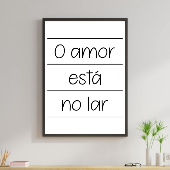 Quadro decorativo com frase sobre amor, fundo branco