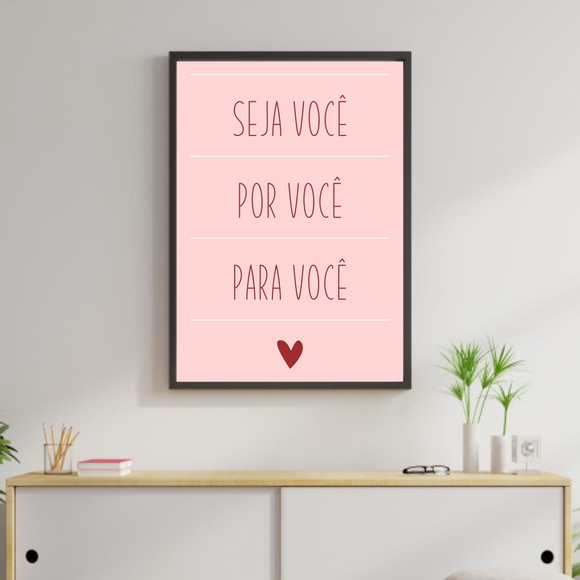 Quadro decorativo rosa com frase e coração