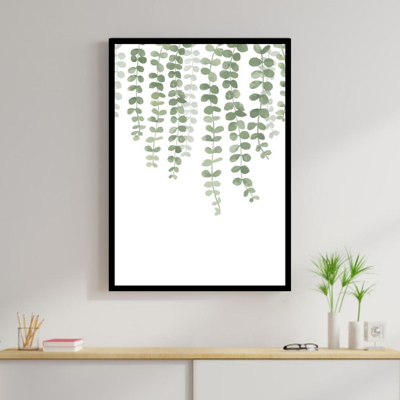 Quadro decorativo com folhas de samambaia e fundo branco