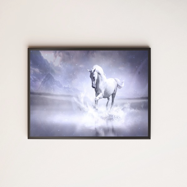 Quadro decorativo cavalo branco andando na água