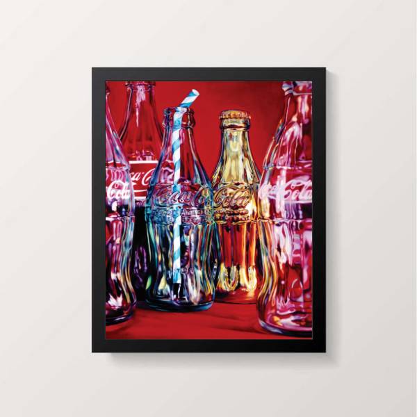 Quadro Decorativo Com imagens de garrafas coloridas da Coca-Cola