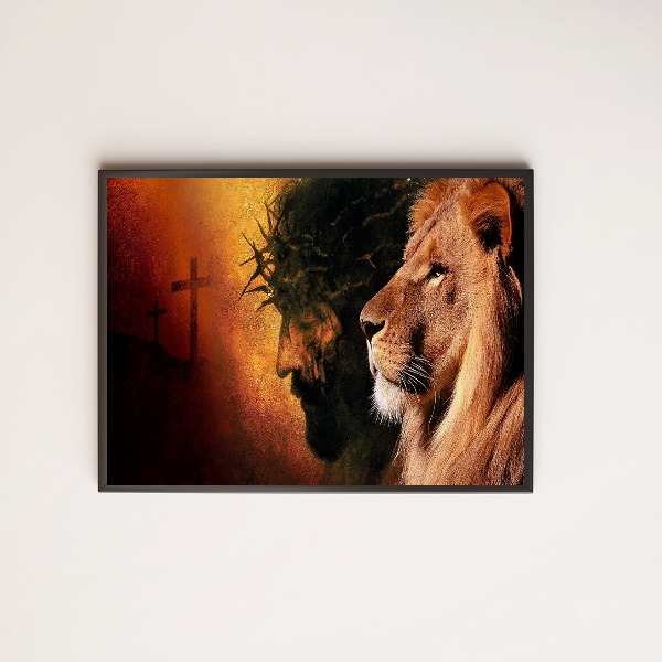 Quadro decorativo leão de Judá com cristo