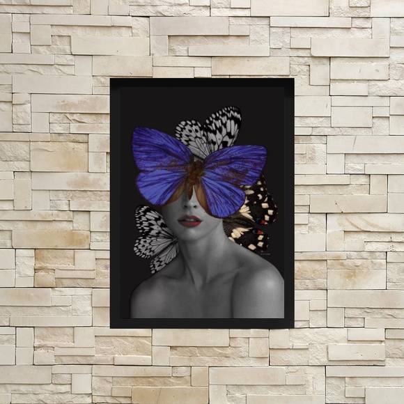 Quadro Decorativo Mulher Com Borboleta Azul Quadros Online 5472