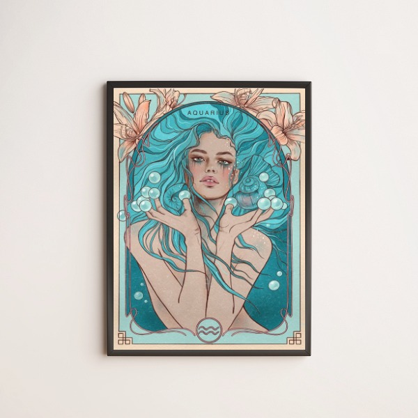 quadro com ilustração de mulher vintage do signo de aquário