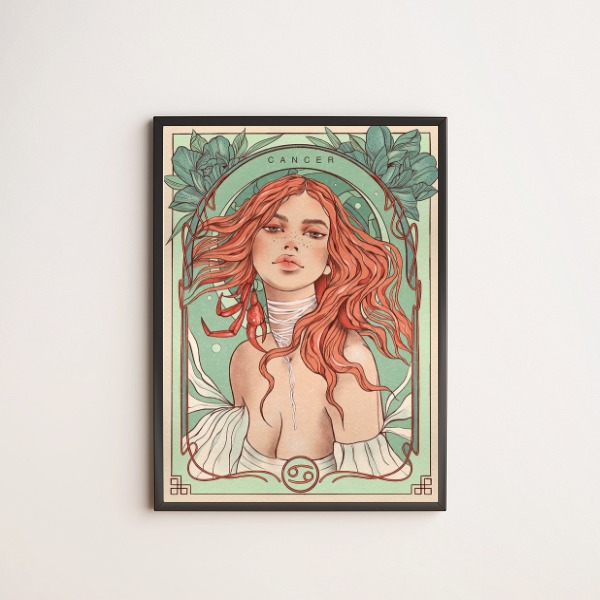 quadro decorativo com ilustração vintage signo cancer