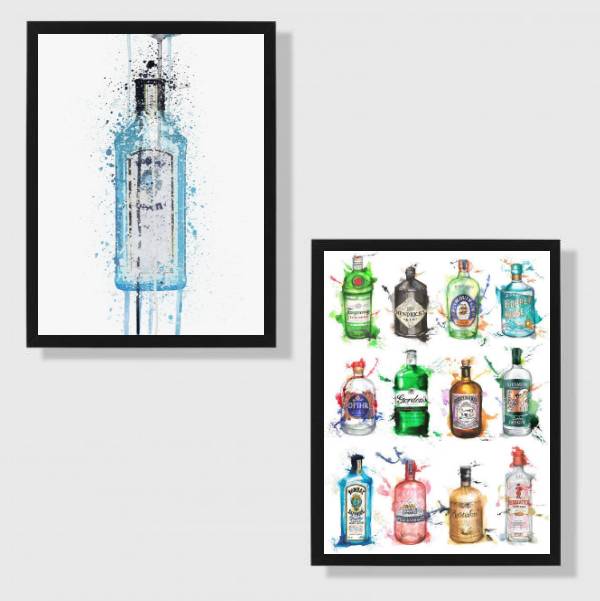 Kit 2 Quadros Decorativos Garrafas de Gin