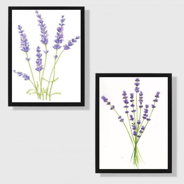 Kit 2 Quadros Decorativos Ramos Lavanda