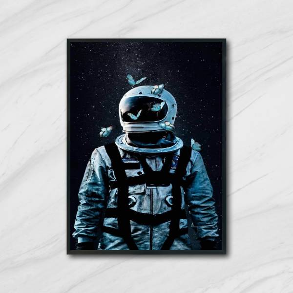 Quadro Decorativo Astronauta E Borboletas