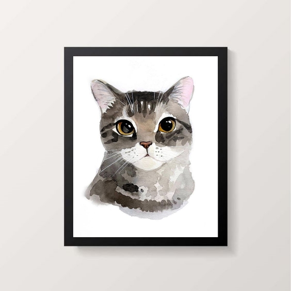 Quadro Ilustração Gato Cinza