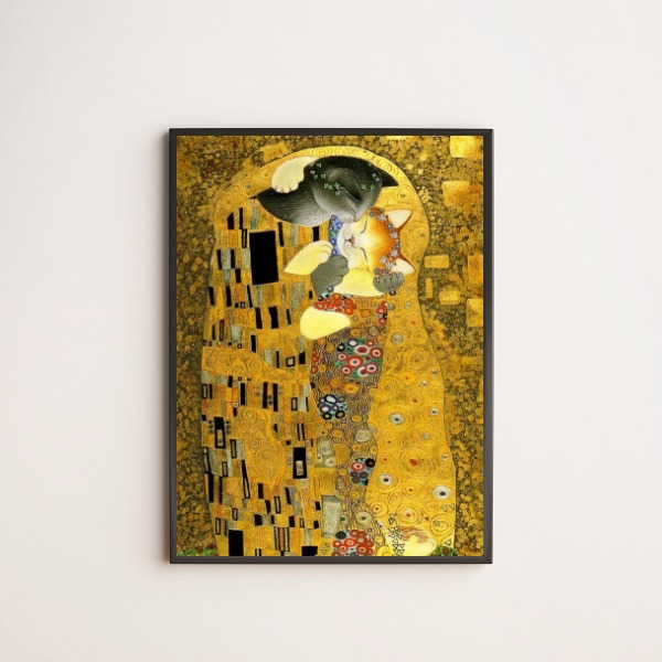 Quadro Paródia O Beijo GUSTAV KLINT Gatinhos