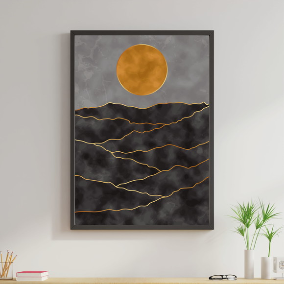 Quadro Boho Lua Preto E Dourado