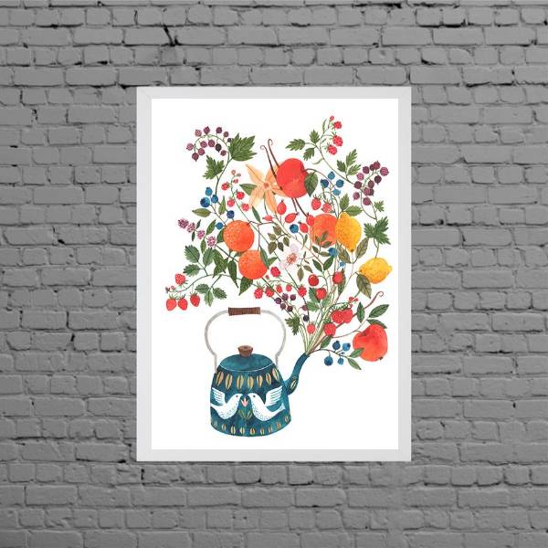 Quadro Decorativo Bule Com Flores