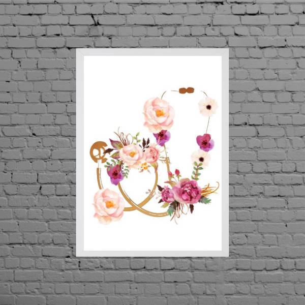 Quadro Decorativo Estetoscópio Floral