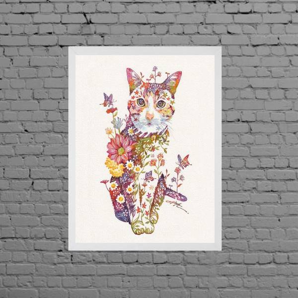 Quadro Decorativo Gatinho Floral