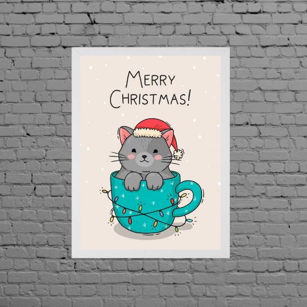 Quadro Decorativo Gatinho Merry Christmas