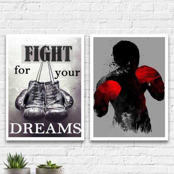 kit 2 Quadros Boxe Fight For Your Dreams