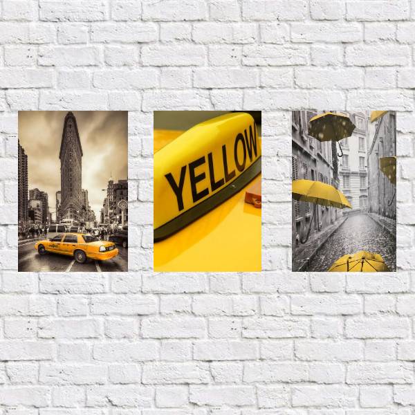 kit 3 placas new york amarelo