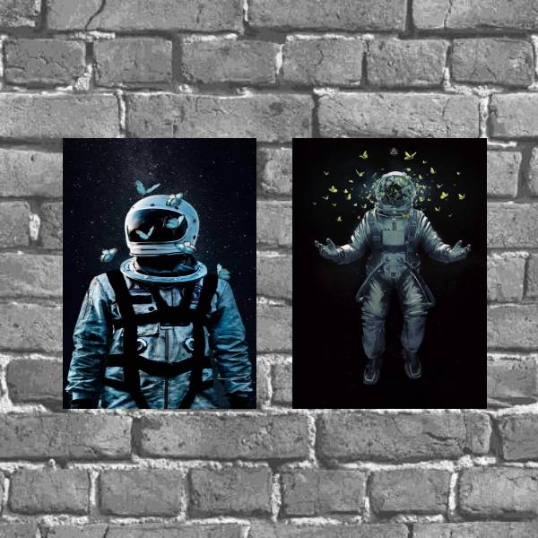 Kit 2 Placas Decorativas Astronautas