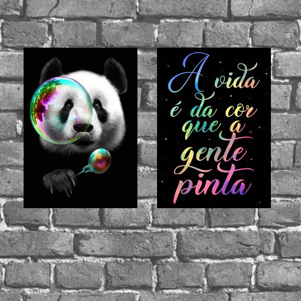 Kit 2 Placas Decorativas Panda Color