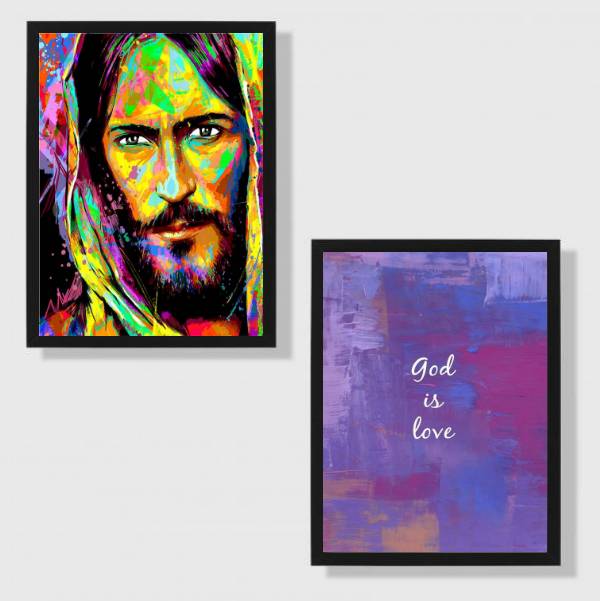 Kit 2 Quadros Decorativos God Is Love