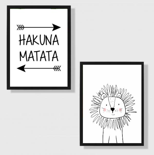 Kit 2 Quadros Hakuna Matata Leãozinho