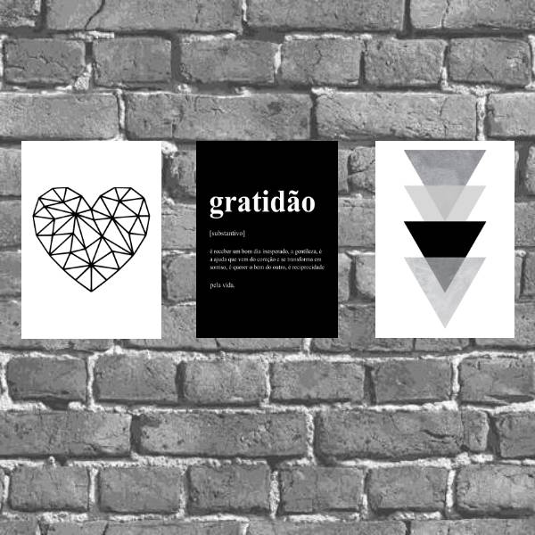 Kit 3 Placas Decorativas Gratidão Preto