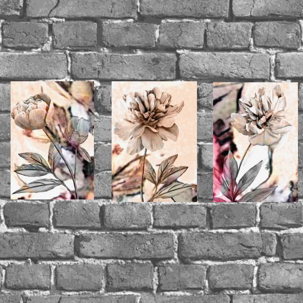 Kit 3 Placas Decorativas Flores Neutras