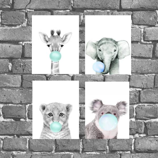 Kit 4 Placas Decorativas Bubble Gum Azul