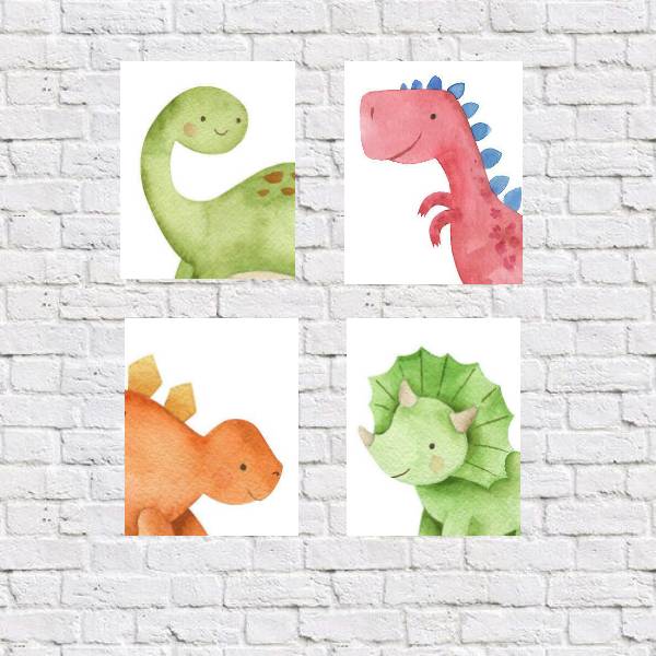 Kit 4 Placas Dinossauros Coloridos