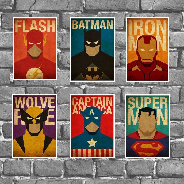 Kit 6 Placas Decorativas Super Heróis