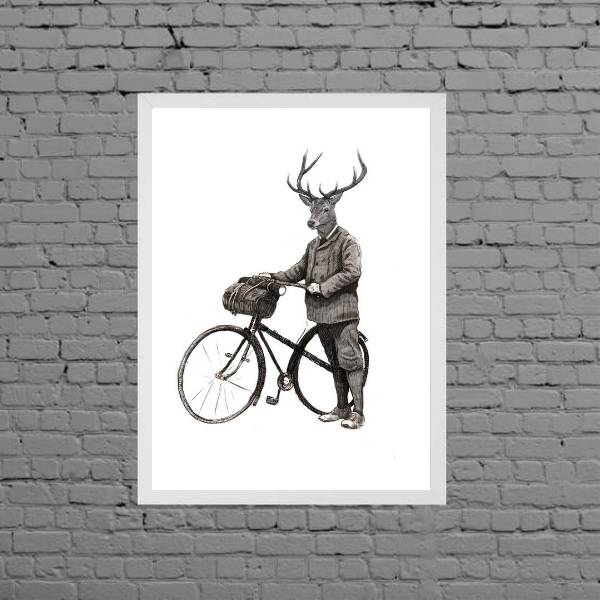 Quadro Vintage Alce Com Bicicleta