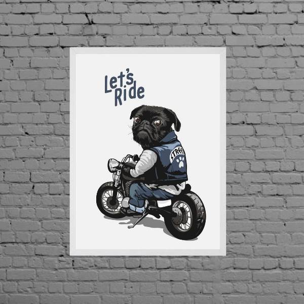 Quadro Decorativo Pug Let´s Ride