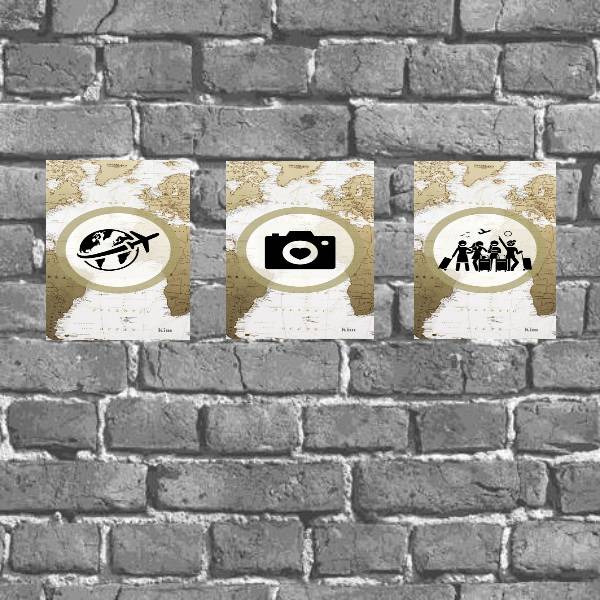 Kit 3 Placas Decorativas Motivo Viagem