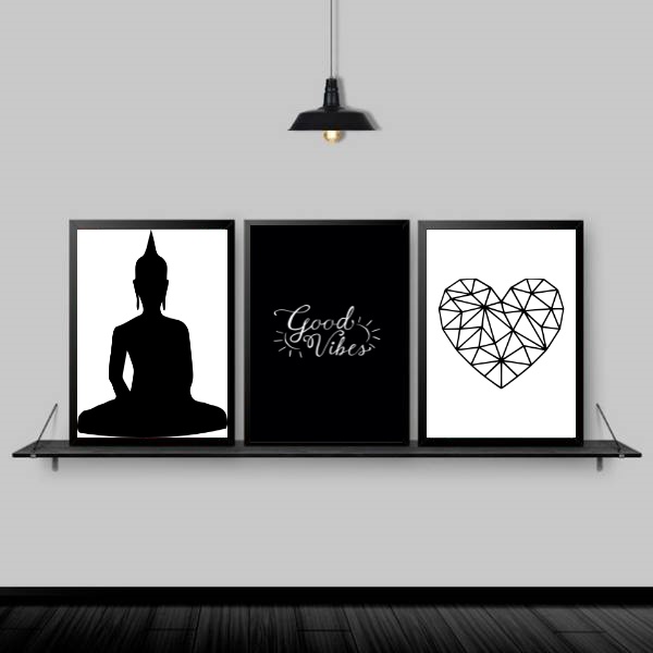 Kit 3 Quadros Zen Buda Good Vibes