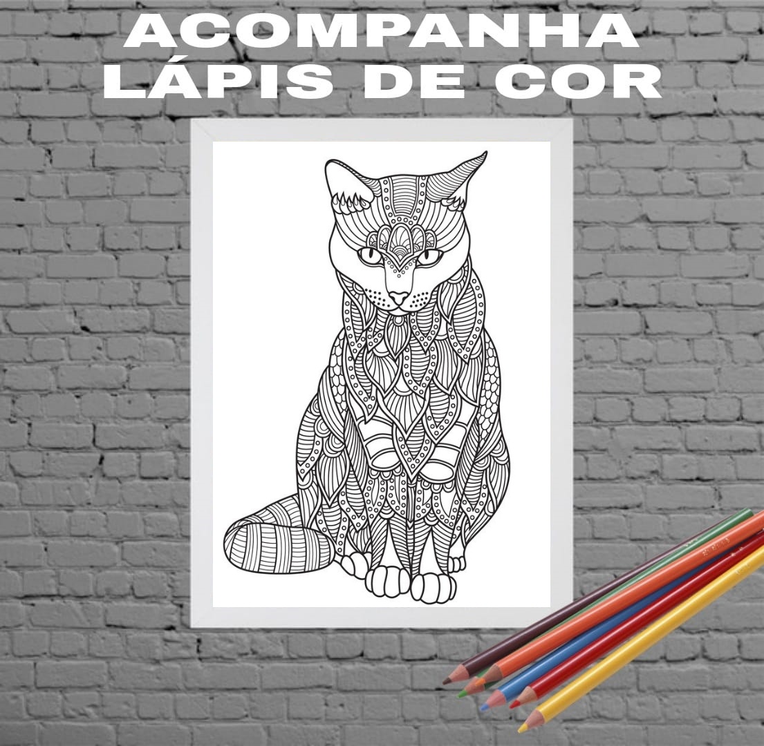 Quadro Decorativo Para Colorir Gato