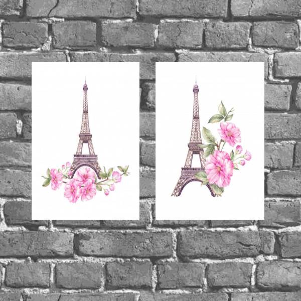 Kit 2 Placas Parede Torre Eiffel Floral