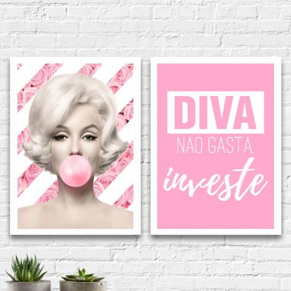 Kit 2 Quadros Marilyn Diva Rosa