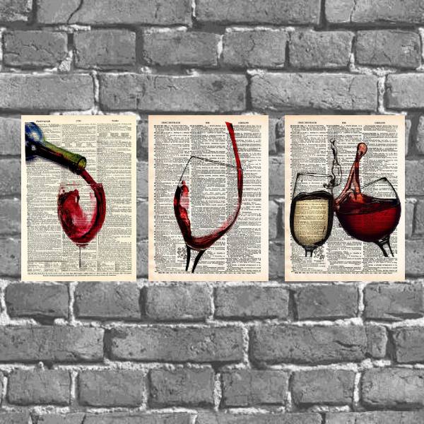 Kit 3 Placas Decorativas Vinho