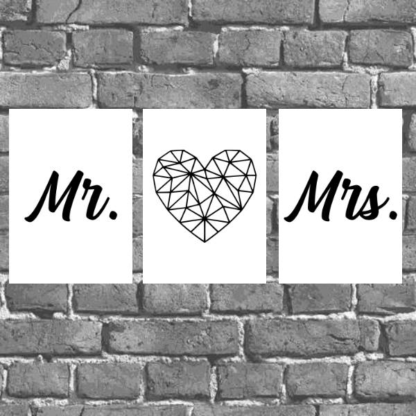 Kit 3 Placas Decorativas Mr e MRS