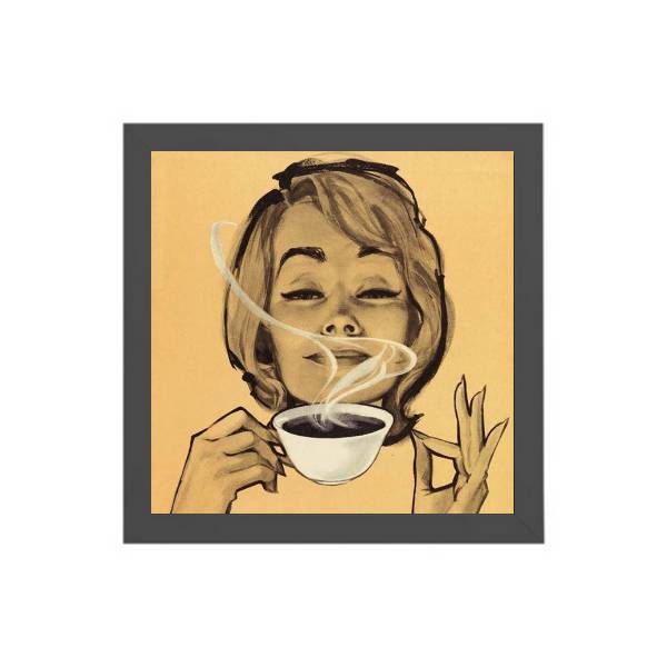 Quadro Quadrado Retrô Mulher Com Café